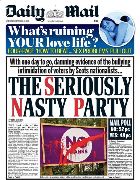 Daily Mail Front Page On Snp Intimidation Business Insider