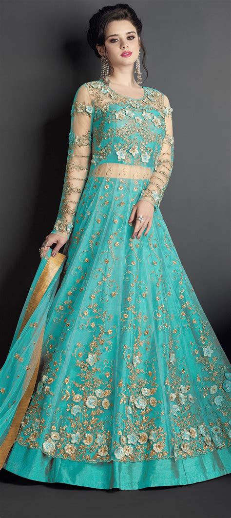 1550440 Bollywood Blue Color Net Fabric Long Lehenga Choli