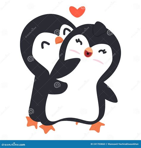 Penguins Couple Hug With Heart Stock Vector Illustration Of Love