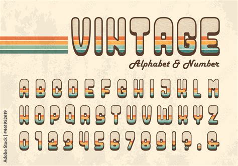 Retro Striped Alphabet Letter And Number In 70s Style Seventies