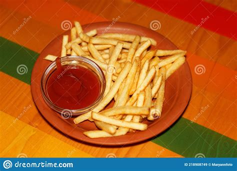 French Fries With Ketchup A Quick Tasty Dish Served Stock Image