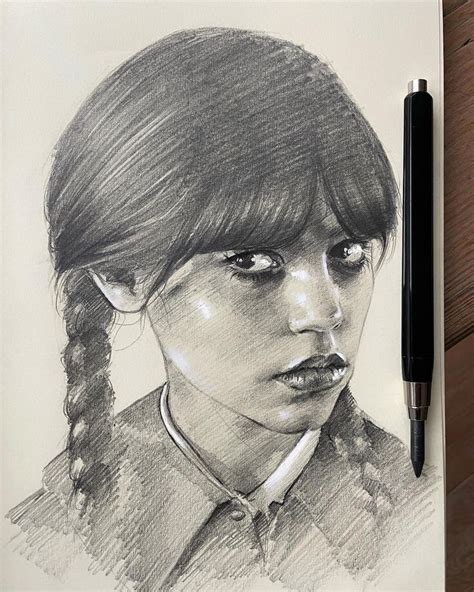 Jenna Ortega Wednesday Drawing Fan Art Portrait Drawing Pencil