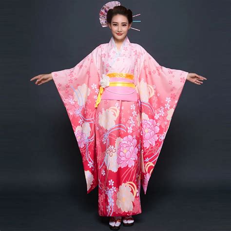 High Quality Pink Japanese Women Kimono Yukata With Obi Sexy Women S Bar Costume Clothing