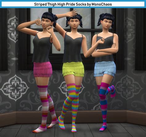 Striped Thigh High Pride Socks By Monochaos Monochaoss Sims 4 Cc