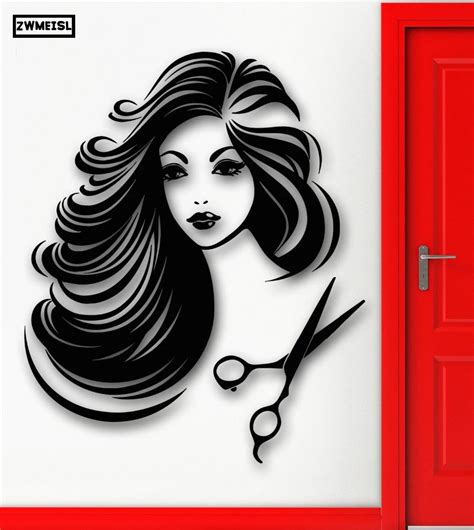 Beauty Hair Salon Wall Window Sticker Logo Lettering Scissors Art Hot