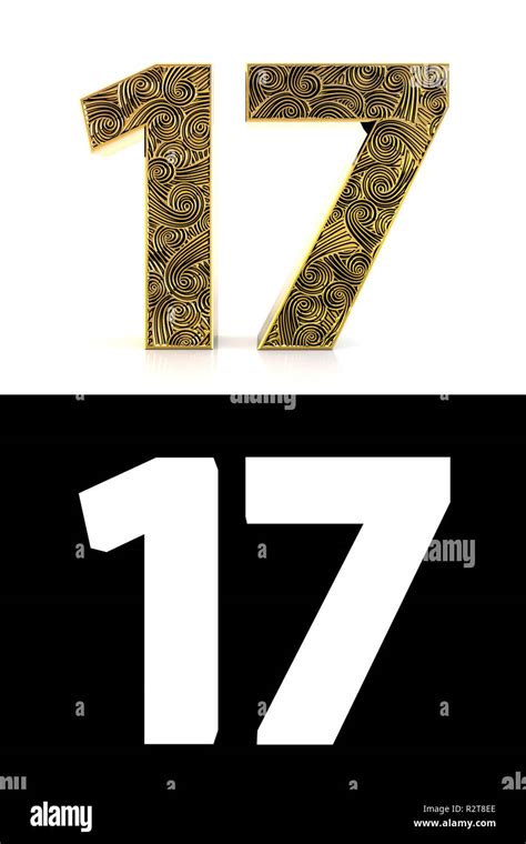 Golden Number Seventeen 17 Years On White Background With Pattern
