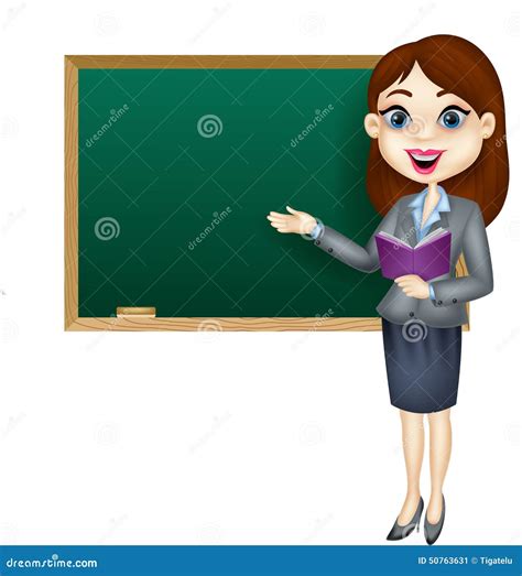Female Teacher Standing Near Of Blank School Blackboard Cartoon Vector