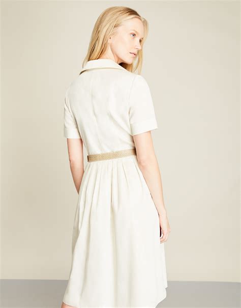 White Gathered Shirtwaist Dress Woman Roberto Verino