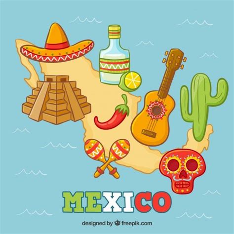Mapa Mexicano Con Elementos Culturales Descargar Vectores Gratis