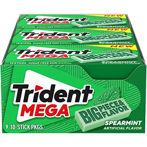 Trident Mega Spearmint Sugar Free Gum 9 Packs Of 10 Pieces 90 Total