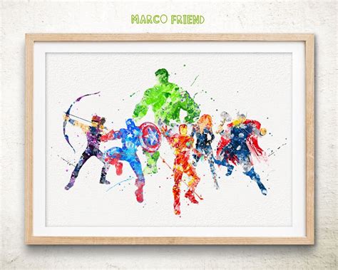 Avengers Superhero Marvel Watercolor Art Print By Marcofriend