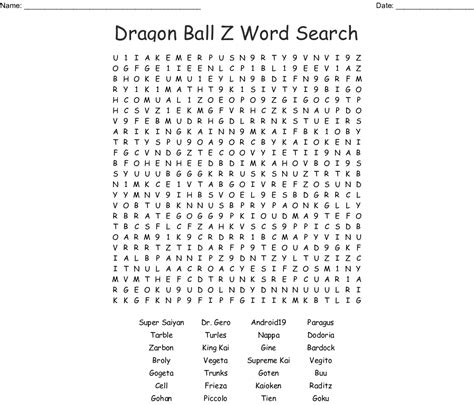 Word search puzzle on the characters of the anime television series dragon ball z. Dragon Ball Z Word Search - WordMint