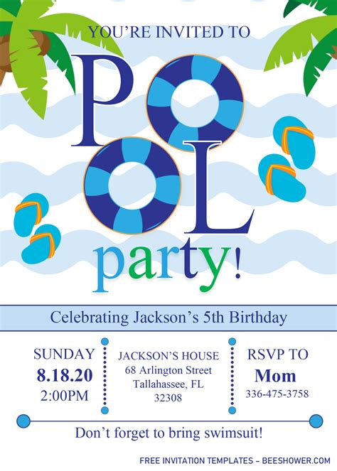 Pool Party Invitations Printable