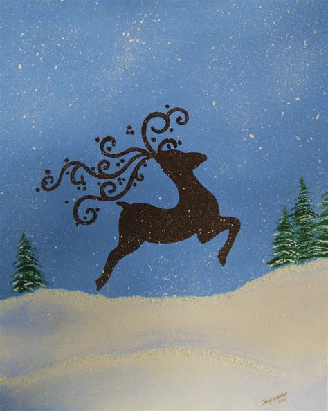 Reindeer With Glittered Antlers And Glittered Snow Christmas