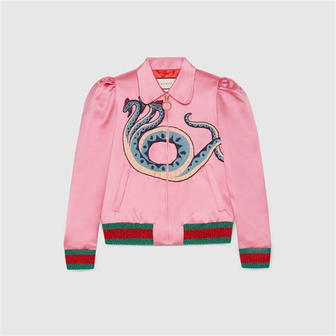 Embroidered Silk Bomber Gucci Womens Bombers And Leather Jackets