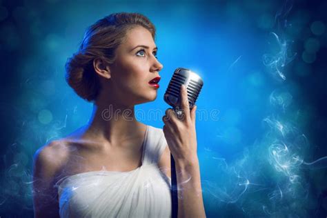 Attractive Female Singer With Microphone Stock Photo Image Of Cool