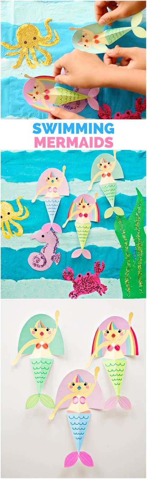 Swimming Mermaid Paper Craft With Free Printable Templates These Cute