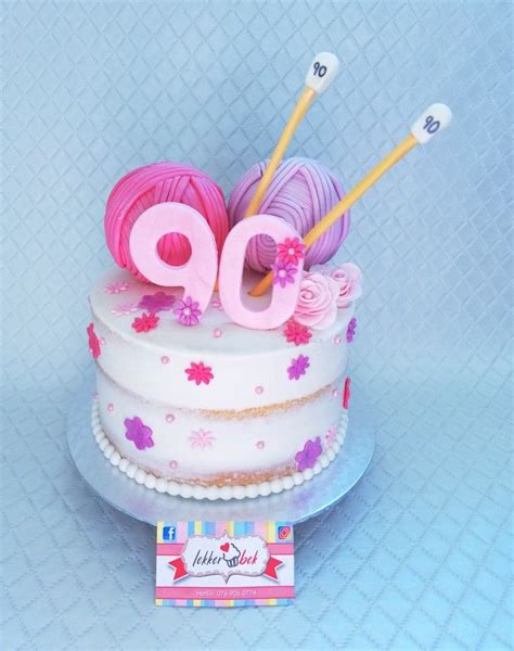 90th birthday polka dot cake. 90th birthday cake with knitting whool and needles | 90th ...