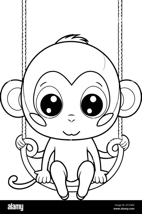 Cute Little Monkey Hanging On Swing Vector Illustration Designicon
