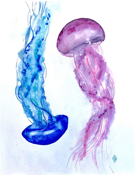 Jellyfish 11x14 Original Watercolor Painting Blue And Purple