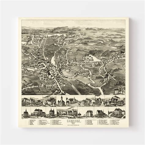 Vintage Map Of Uxbridge Massachusetts 1880 By Teds Vintage Art In