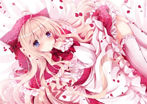 Wallpaper Anime Girl Dress Pink Hair Lying Down Shy