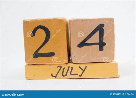 July 24th Day 24 Of Month Handmade Wood Calendar Isolated On White