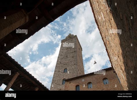 medieval towers from xiii century torre grossa in historic centre of san gimignano listed world