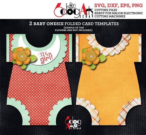 2 Baby Onesie Folded Card Templates Digital Cut Svg Dxf Files Etsy