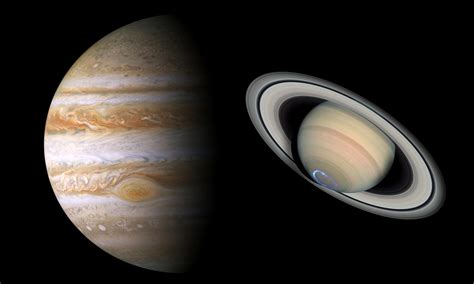 Saturn's hazy yellow hue is marked by broad atmospheric banding similar to, but fainter than, that found on jupiter. Don't Miss It: Jupiter, Saturn Will Look Like Double ...