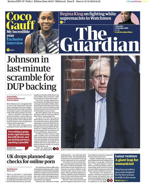Summit S Got To Give How The Papers Covered Johnson S Brexit Deadline Politics The Guardian