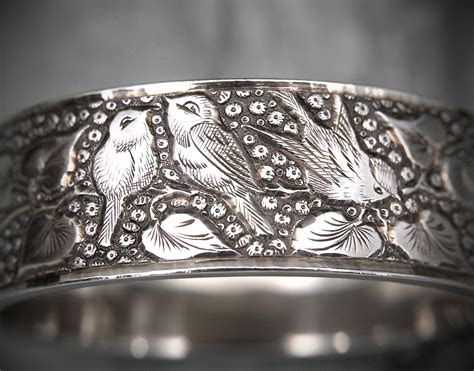 Antique Silver Bird Cuff Bracelet Victorian Or Edwardian Etsy UK