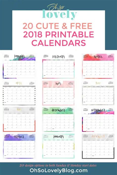 Download Your Free 2018 Printable Calendars Today There Are 28 Designs