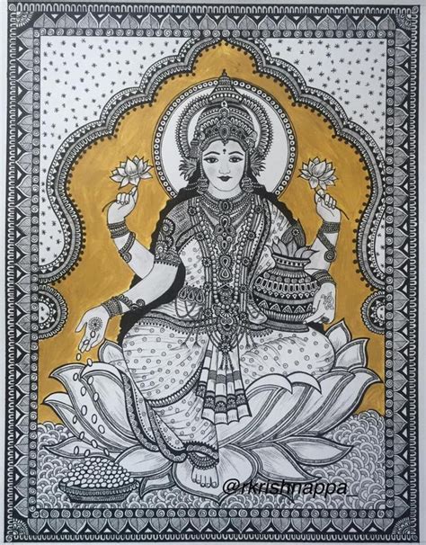 Lakshmi Art Print Hindu Goddess Art Etsy In 2020 Kalamkari Painting