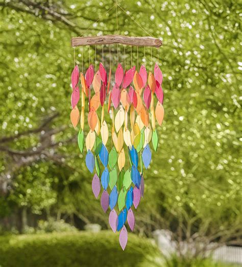 Glass Rainbow Leaves Wind Chime Decorative Garden Accents Plowhearth