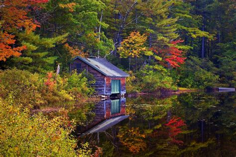 Lake House Forest Trees Landscape Autumn Wallpapers Hd Desktop
