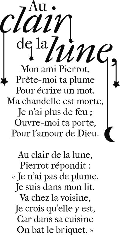 Sticker Texte Au Clair De La Lune Tenstickers