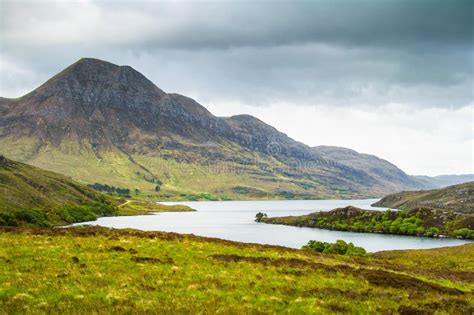 Lake And Mountains In Isle Of Skye Island Landscape In Highland Stock