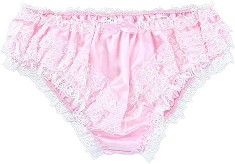 Yizyif Mens Silky Satin Ruffled Lace Layered French Maid Sissy Panties
