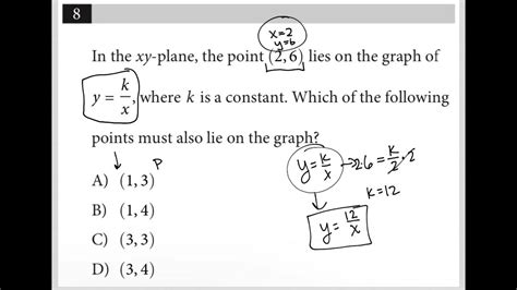 in the xy plane the point 2 6 lies on the graph of y k x where k is a constant which of