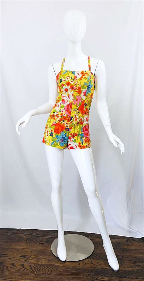 Rare 1960s Tina Leser Mod One Piece Vintage Playsuit Romper 60s Swimsuit Flowers For Sale At 1stdibs