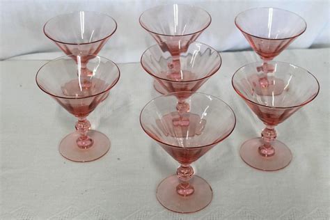 Vintage Pink Depression Glass Set Of Martini Wine Goblets Lot