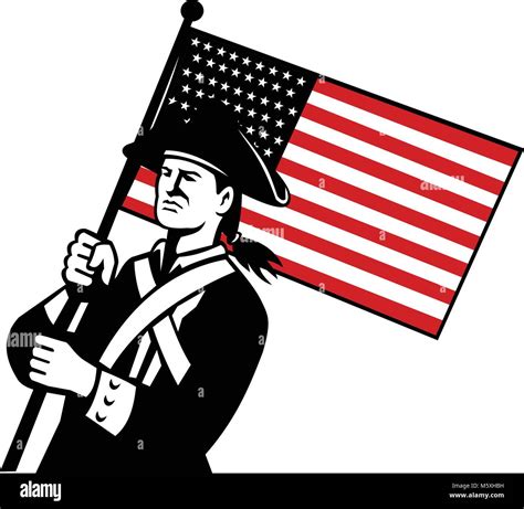 Retro Style Illustration Of An American Patriot Or Minuteman Holding A