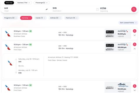 109,000 pts American Airlines First Class from Los Angeles to Sydney on