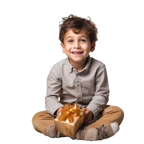 Cute Little Boy In A Studio Child Sitting By The Christmas Ts