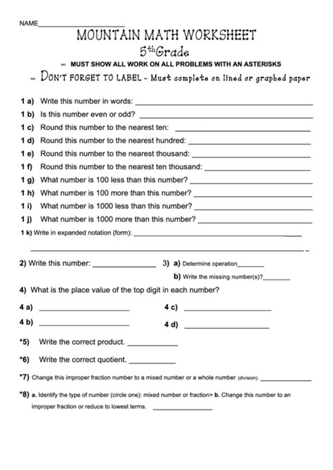 Mountain Math Worksheet Printable Pdf Download