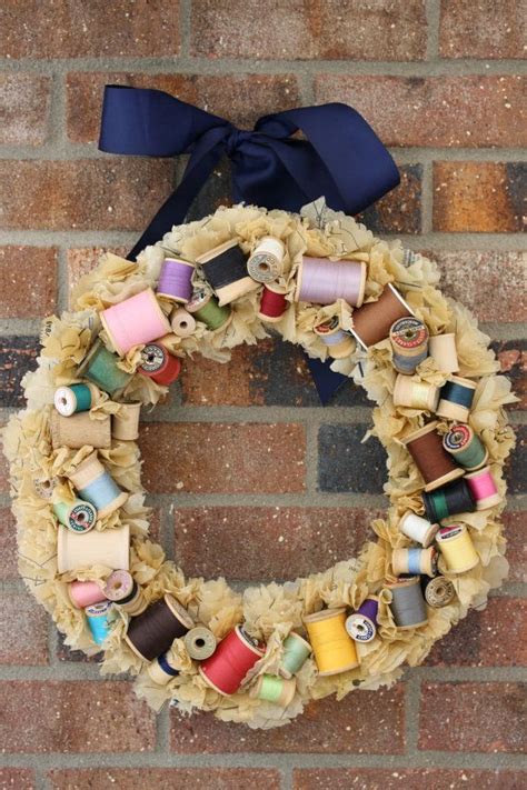 Reserved For Diane Custom Sewing Notions Wreath By Hibutterfly Spool