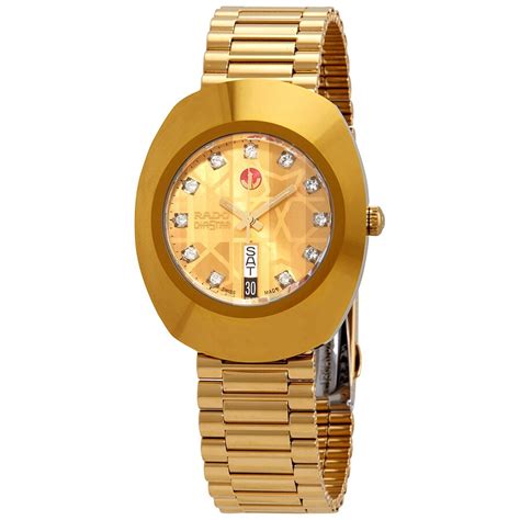 Rado The Original Automatic Gold Dial Yellow Gold Pvd Mens Watch