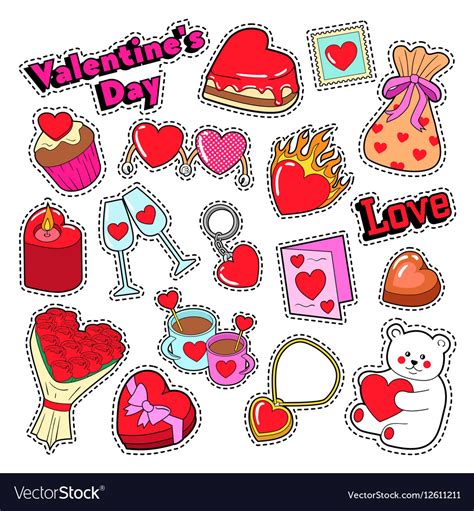 Happy Valentines Day Stickers Patches Badges Vector Image