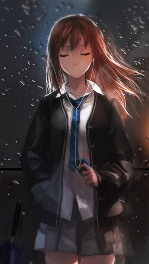 Cute Girl In Rain Hd Wallpaper Rain Glass Schoolgirl Anime Girl Wallpaper For Android
